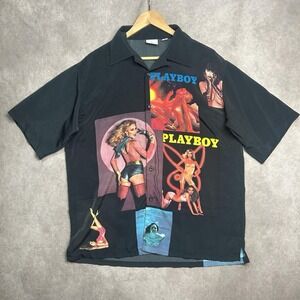 Vintage Playboy Button Up Shirt Down Centerfold Magazine Covers AOP 90s Large